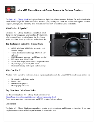 Leica M11 Glossy Black – A Classic Camera with Modern Power