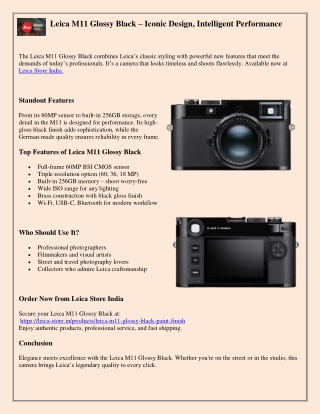 Capture in Style – Discover the Power of Leica M11 Glossy Black