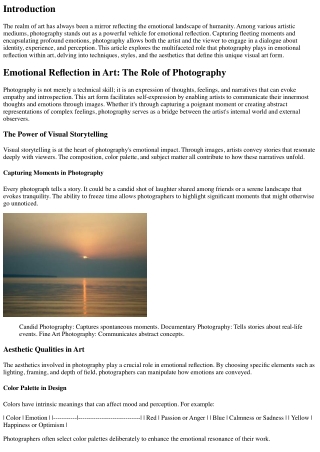 Emotional Reflection in Art: The Role of Photography
