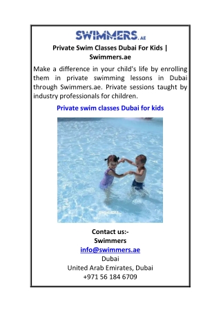 Private Swim Classes Dubai For Kids Swimmers.ae
