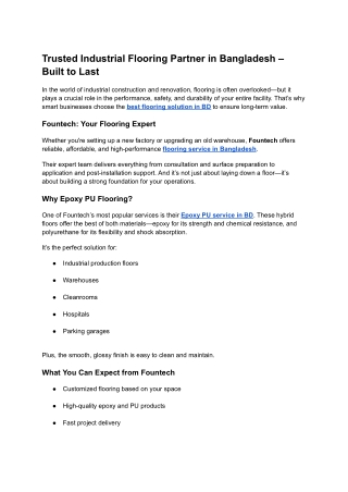 Trusted Industrial Flooring Partner in Bangladesh – Built to Last