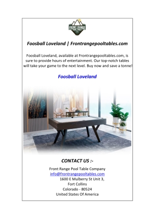 Foosball Loveland  Frontrangepooltables.com