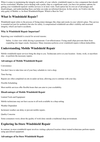 Mobile vs. In-Store Windshield Repair: Which is Best for You?