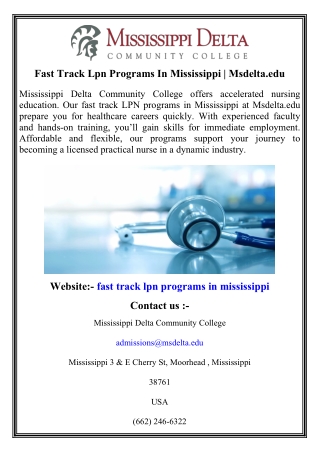Fast Track Lpn Programs In Mississippi   Msdelta.edu