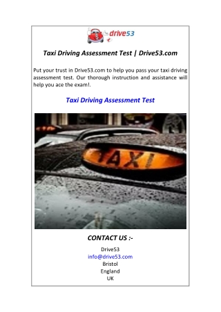 Taxi Driving Assessment Test  Drive53.com
