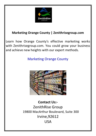 Marketing Orange County  Zenithrisegroup.com