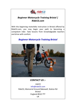 Beginner Motorcycle Training Bristol  Ride53.com