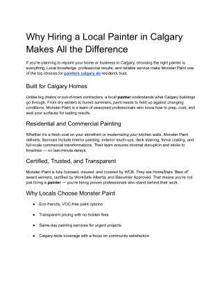 Why Hiring a Local Painter in Calgary Makes All the Difference