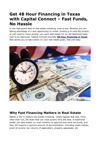 Get 48 Hour Financing in Texas with Capital Connect – Fast Funds, No Hassle