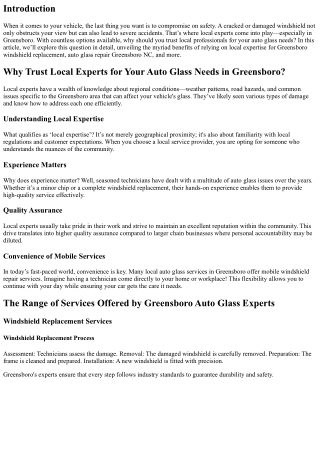 Why Trust Local Experts for Your Auto Glass Needs in Greensboro?