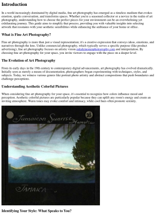 From Lens to Wall: How to Choose the Perfect Fine Art Photography for Your Space