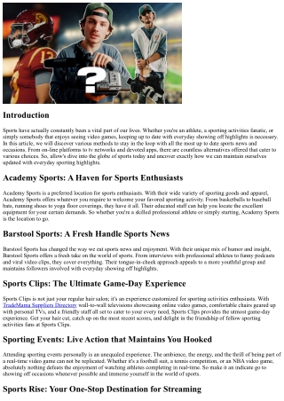 Sports Today: Staying in the Loop with Daily Sporting Emphasizes