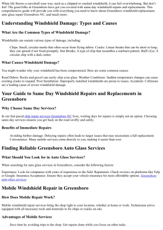 Your Guide to Same Day Windshield Repairs and Replacements in Greensboro