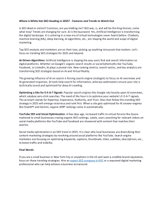 Where is White Hat SEO Heading in 2025