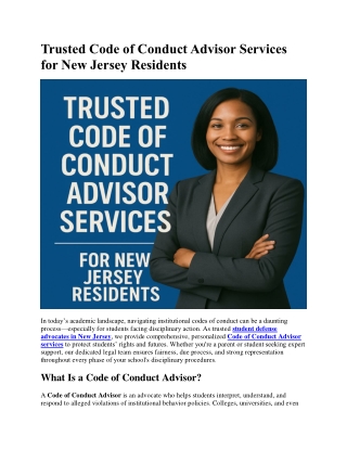 Trusted Code of Conduct Advisor Services for New Jersey Residents