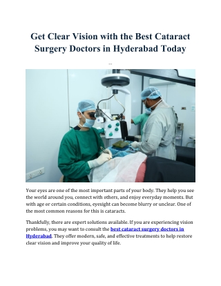 Best Cataract Surgery Doctors in Hyderabad