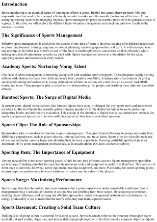 Sports Management: Behind the Scenes of Running a Successful Team
