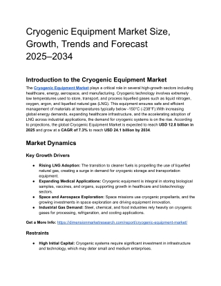 Cryogenic Equipment Market Size, Growth, Trends and Forecast 2025–2034