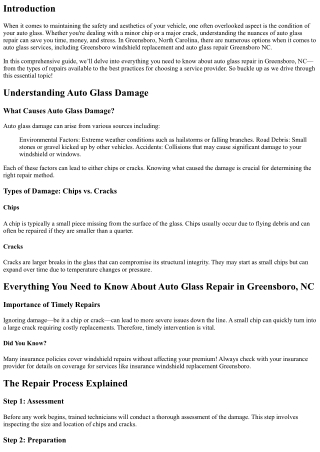 Everything You Need to Know About Auto Glass Repair in Greensboro, NC