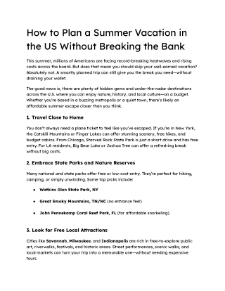 How to Plan a Summer Vacation in the US Without Breaking the Bank