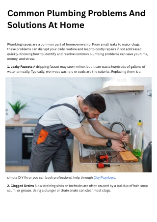Common Plumbing Problems And Solutions At Home