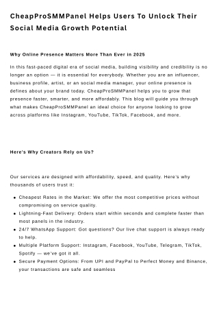 Grow Your Presence with the Most Affordable SMM Panel - CheapProSMMPanel