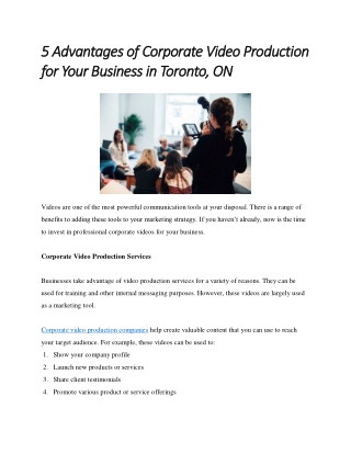 5 Advantages of Corporate Video Production for Your Business in Toronto, ON