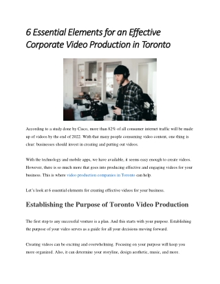 6 Essential Elements for an Effective Corporate Video Production in Toronto