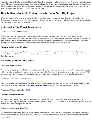 How to Hire a Reliable Coding Team for Your Next Big Project