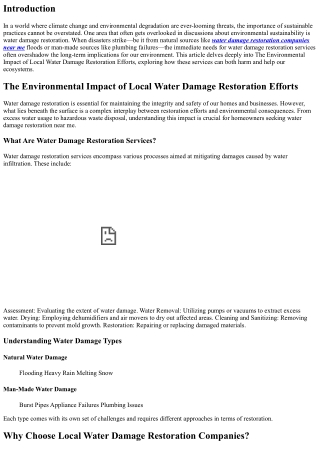 The Environmental Impact of Local Water Damage Restoration Efforts
