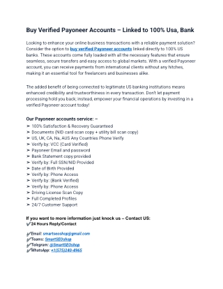 Most Trusted Seller to Buy Verified Payoneer Accounts