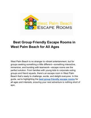 Best Group‑Friendly Escape Rooms in West Palm Beach for All Ages