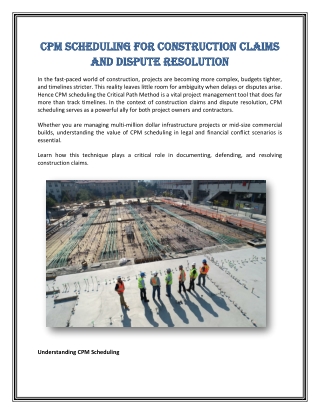 CPM Scheduling for Construction Claims and Dispute Resolution