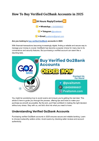 How To Buy...... Verified Go2Bank Accounts in 2025
