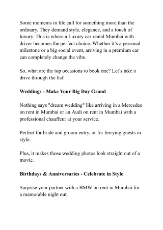 Which Special Occasions Deserve a Luxury Car Rental Mumbai with Driver?