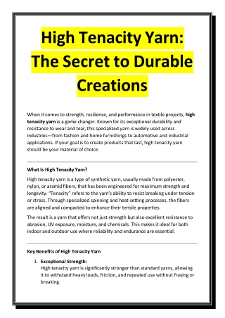 High Tenacity Yarn - The Secret to Durable Creations