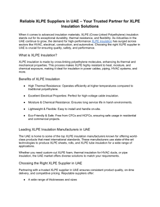 Reliable XLPE Suppliers in UAE – Your Trusted Partner for XLPE Insulation Solutions