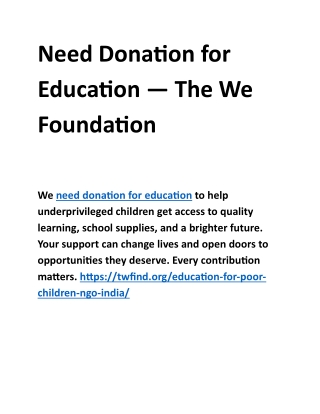 Need Donation for Education_THEWEFOUNDATION