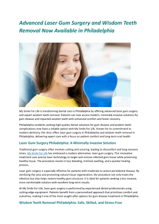 Advanced Laser Gum Surgery and Wisdom Teeth Removal Now Available in Philadelphia