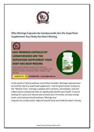 Why Moringa Capsules by LionAyurvedic Are the Superfood Supplement Your Body Has Been Missing