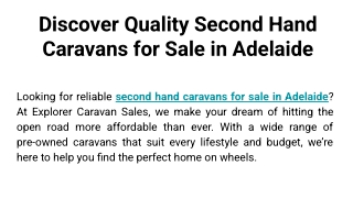 Discover Quality Second Hand Caravans for Sale in Adelaide
