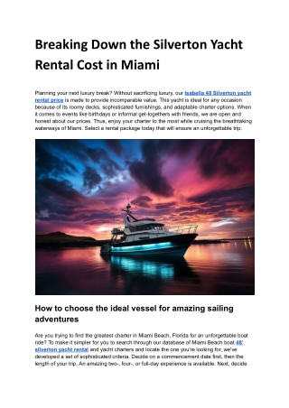 Breaking Down the Silverton Yacht Rental Cost in Miami