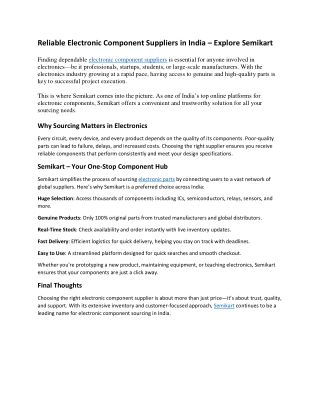 Reliable Electronic Component Suppliers in India