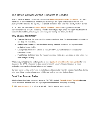 Top-Rated Gatwick Airport Transfers to London