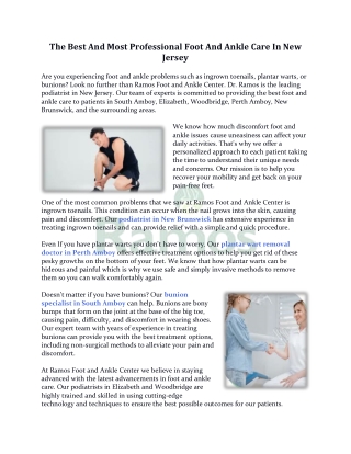 The Best And Most Professional Foot And Ankle Care In New Jersey