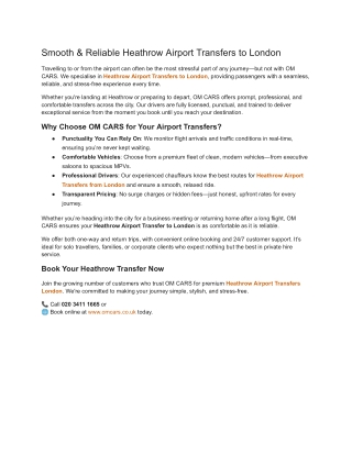 Smooth & Reliable Heathrow Airport Transfers to London