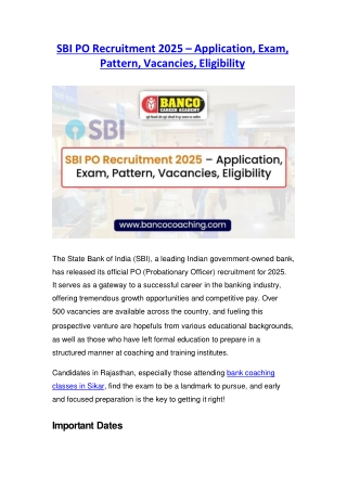 SBI PO Recruitment 2025 – Application, Exam, Pattern, Vacancies, Eligibility