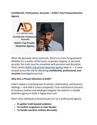 Confidential Professional Accurate Delhi’s Top Private Detective Agency