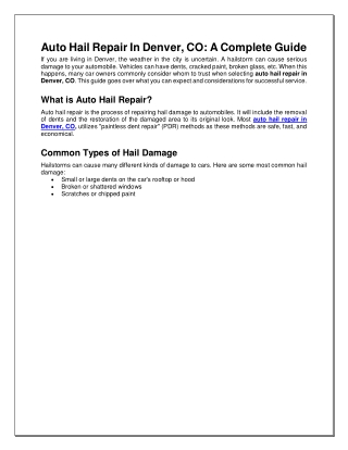 Auto Hail Repair In Denver, CO: A Complete Guide