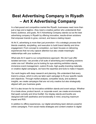 Best Advertising Company in Riyadh – Art X Advertising Company